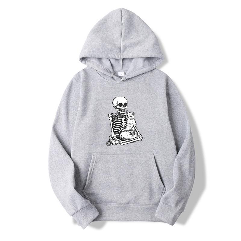 Men's Skeleton Print Hooded Hoodie Graphic Sweatshirt with Drawstring Long Sleeve Streetwear Pullover Sportswear Top Moto