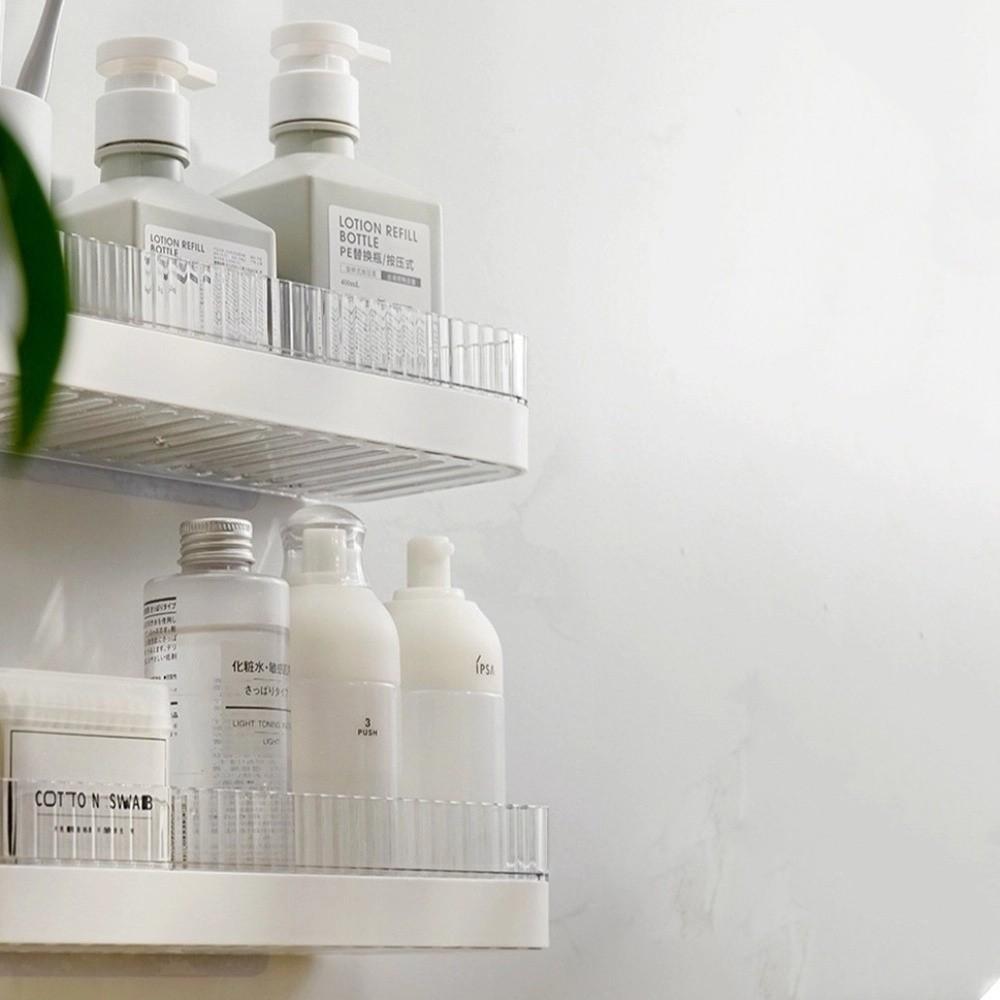 Wall Mounted Bathroom Storage Rack No Nail Space Saving Toiletries Holder Plastic Rustproof Bathroom Shelf Kitchen
