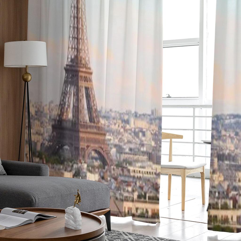 Paris Frankreich Stadtbild mit Eiffelturm Sonnenuntergang Chiffon transparente Vorhänge für Wohnzimmer Schlafzimmer Fenster Voiles Tüll Vorhang