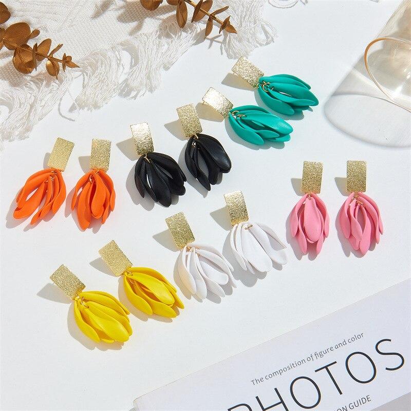 Pinkdudu Fashion 7 Color Tassel Petal Drop Earrings Creative Sweet Enamel Flower Metal Earring for Women Jewelry Gifts PD1549