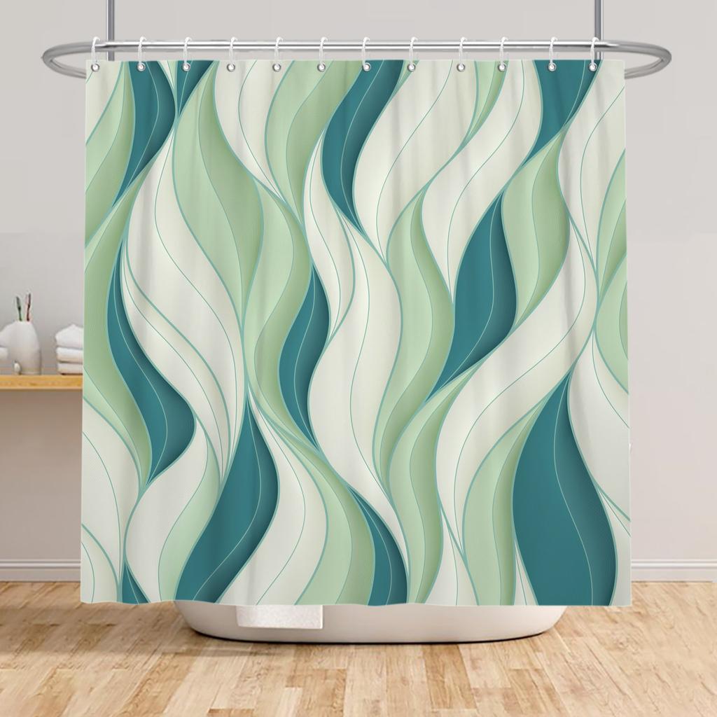 Modern Shower Curtain Wave Lines Modern Minimalist Geometric Unique Aesthetic Pattern Waterproof Polyester Bathroom Curtain