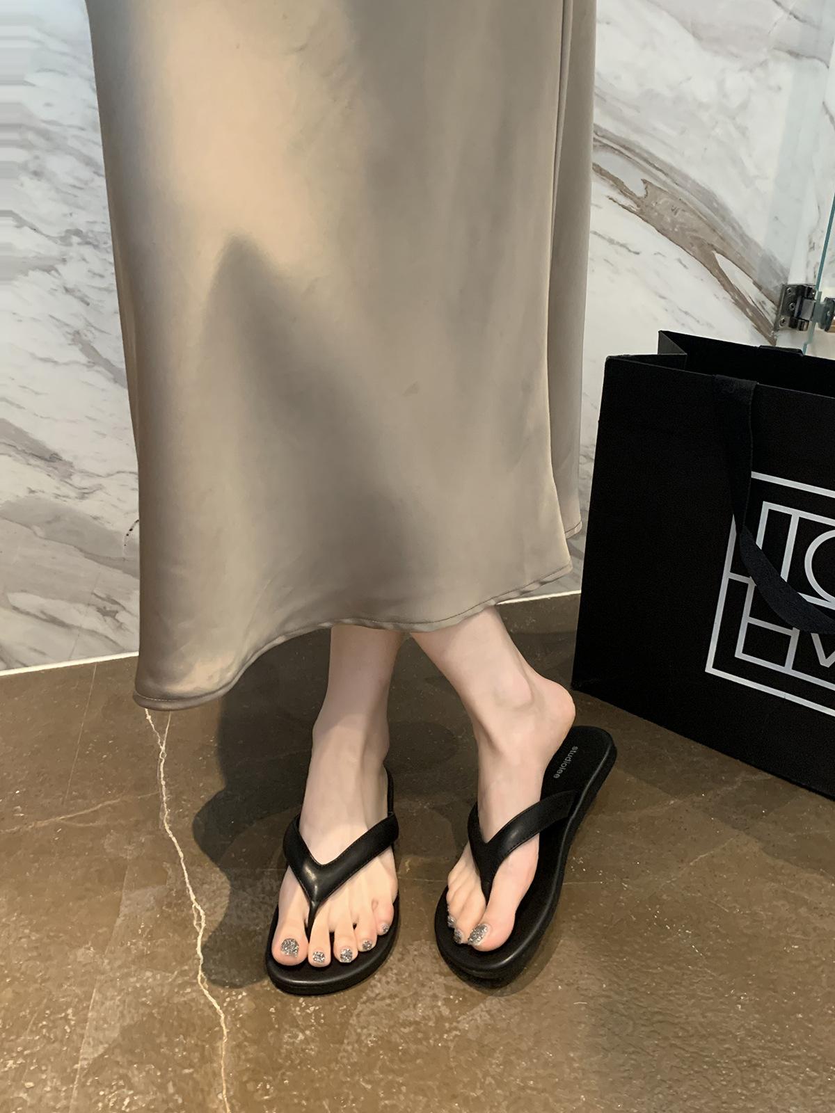 

Sheepskin~ Grape mother minimalist toe slippers women s summer wear beach vacation contrasting color versatile herringbone cool slippers 35