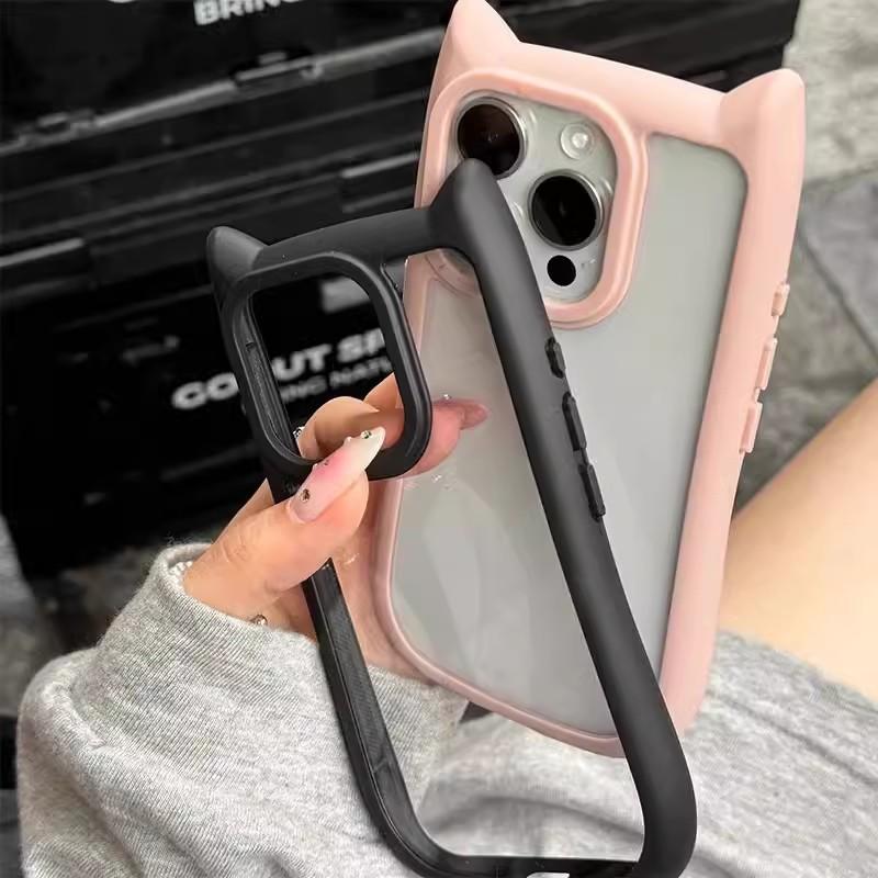 Creative Cat Ears IPhone 16 Mobile Phone Case Transparent Suitable for Apple 15 ProMax Anti Fall 14 Protective Case Couple