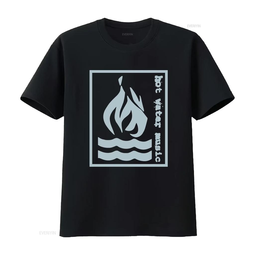 Men's Water Music T Shirt Small Black with Flame and Wave Design Vintage Washed Soft Homme Casu