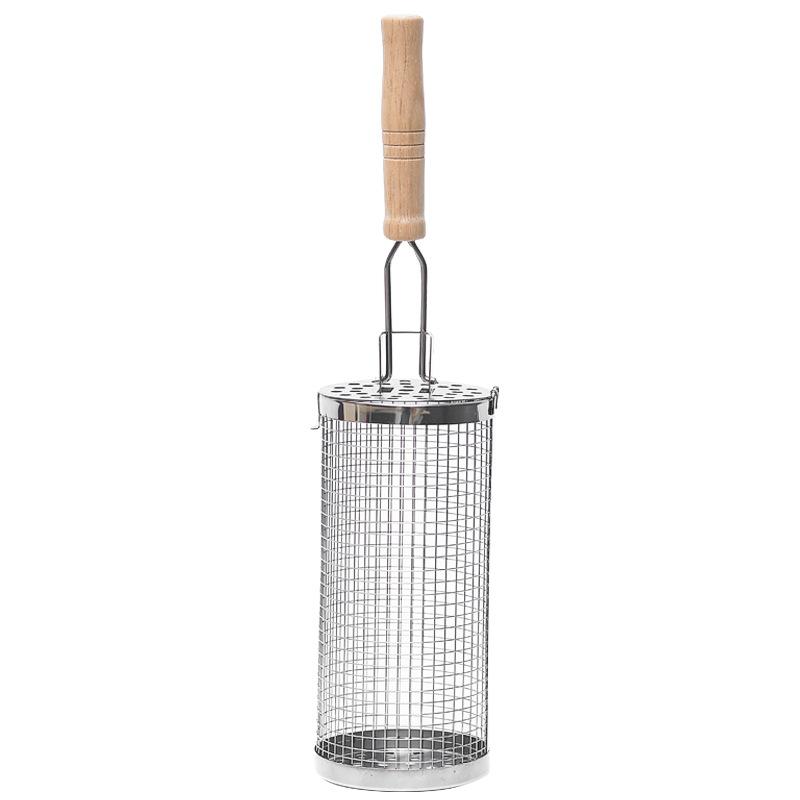 Round Barbecue Grill Basket Set Stainless Steel Rolling Steel Mesh Tube Barbecue Grill with Handle Essential for Outdoor Camping