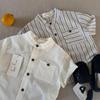 Japanese Trend Boys' Striped Summer Shirt: Stylish, Simple, Short-Sleeved Top for Kids