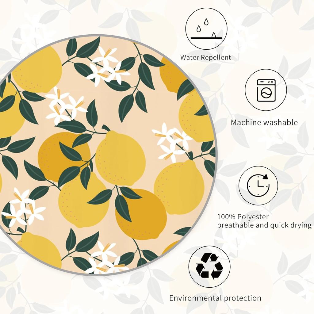 Miyotaa Lemon Fruit Shower Curtain Set 60Wx71H Inches Cute Yellow Plant Leaves Fresh Polyester Waterproof Cloth Bathroom Curtain