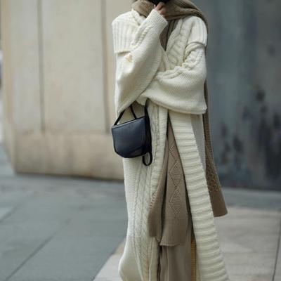 Long Knitted Cardigan Women Elegant Lapel Long Sleeve Loose Female Twists Sweater Coat 2024 Spring Street Lady Outwear