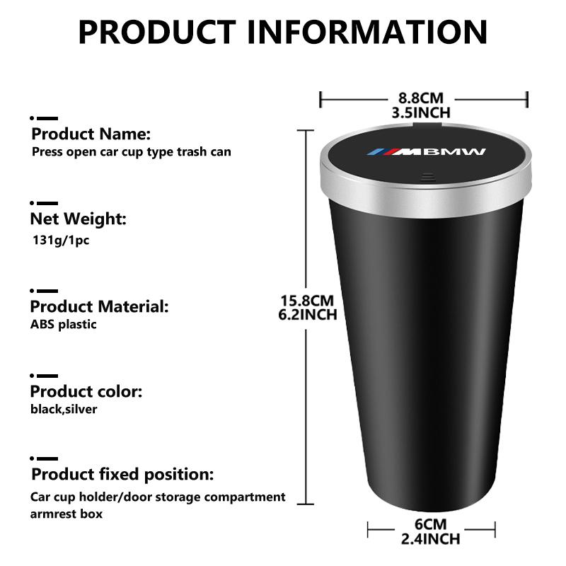 Universal Car Garbage Bin Cup Holder Rubbish Storage Trash Can For BMW M 1 3 4 5 6 7 Series X1 X3 X4 X5 G20 G38 F48 E36 E39 UNYDV1