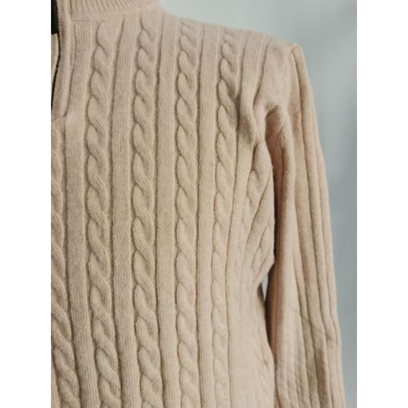 British Style Half Zip Stand Collar Mens Twisted Thick Knit Sweater