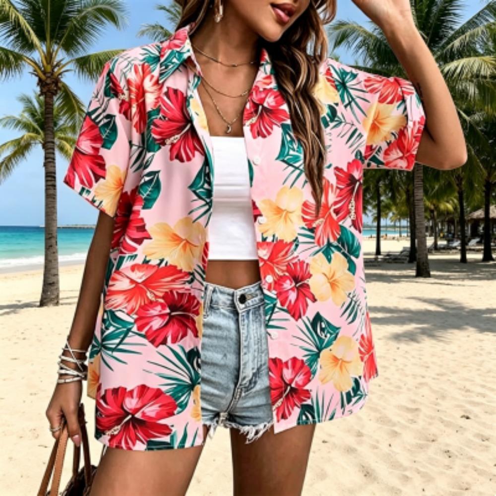 11 Colors Flowers Printing Shirt Summer Hawaiian Beach Vacation Clothing Women's Fashion Street Style Shirt Daily Men's and Women's Shirt