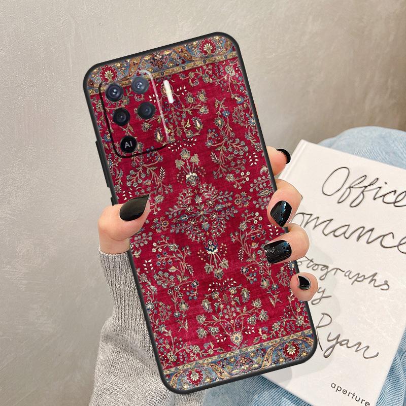 Persian Carpet Floral Pattern Case For Oppo A54 A74 A94 A17 A57 A77 A76 A16 A96 A18 A60 A80 A40 A38 A58 A78 A98 A15 A5 Pro