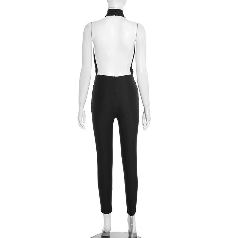 European Cross-Border Autumn/Winter Women's Sexy Halter Neck Cutout Jumpsuit