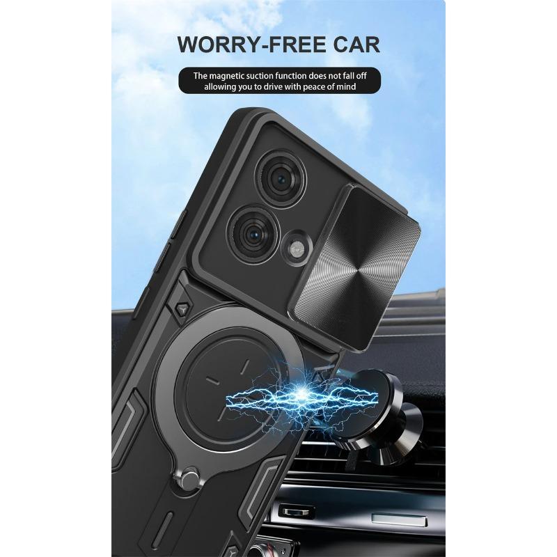 For Motorola Edge 40 Neo Case Slide Camera Lron Ring Protection Stands Kickstand Phone Case For Moto Edge 40 Neo 5G Back Cover