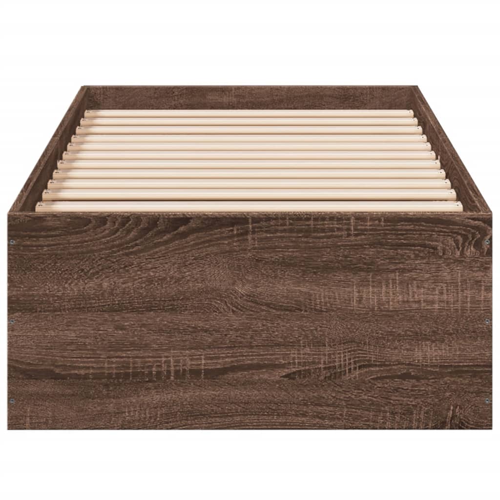 Brown Oak Effect Bed Frame 90x190 Cm Engineered Wood