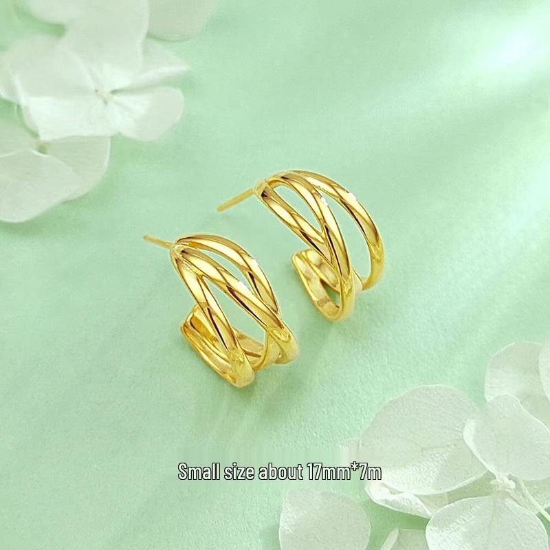 S925 Sterling Silver Gold Wrap Earrings - Autumn/Winter Luxury Croissant Ear Studs for Women