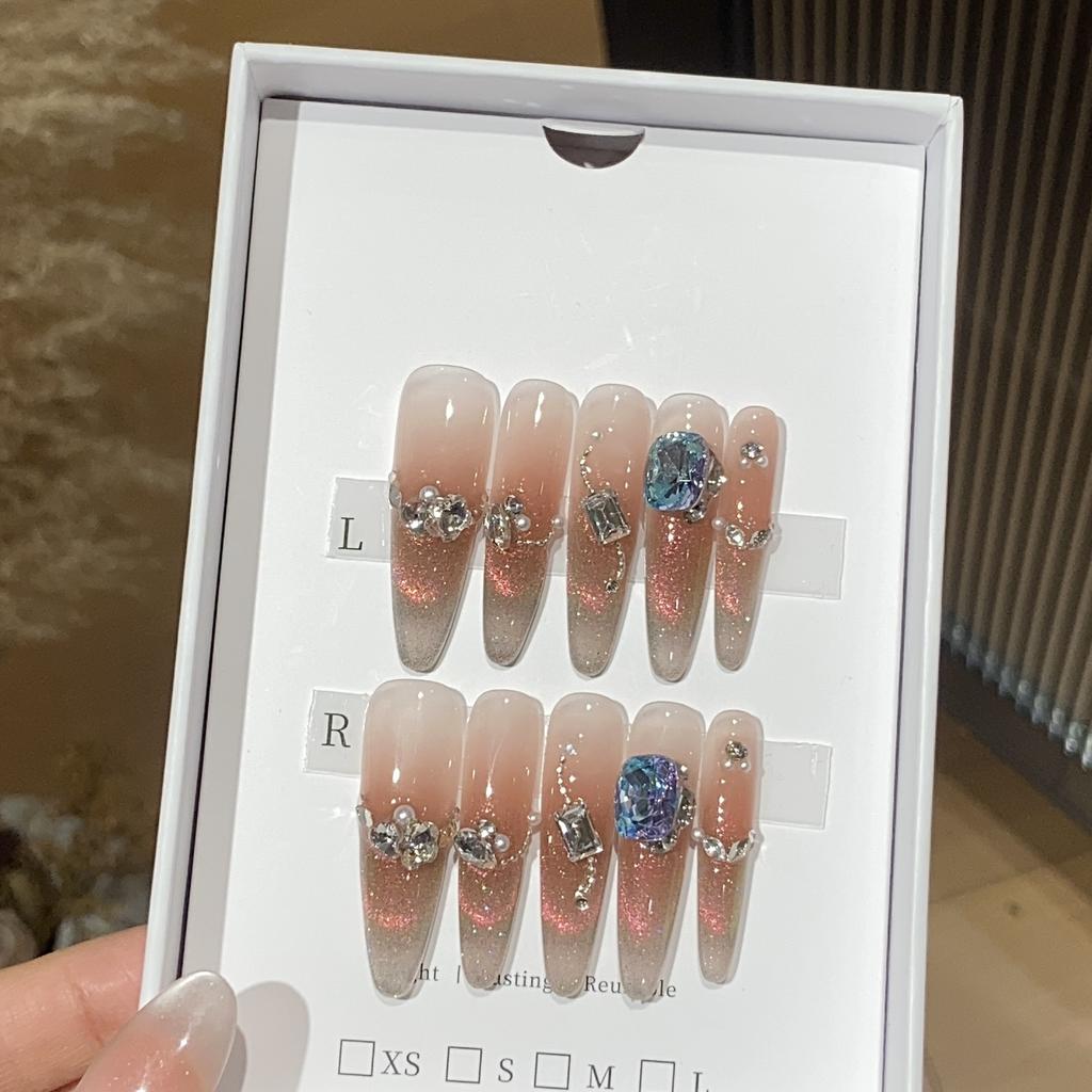 Ice-transparent Pink Aurora Cat's Eye Pearl Crushed Diamond Alloy Chain Blue Square Crushed Golden Rose