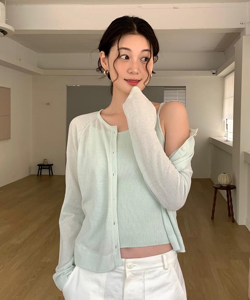 Lingseoul Cotton Blended Ribbed Sleeveless Top-Mint
