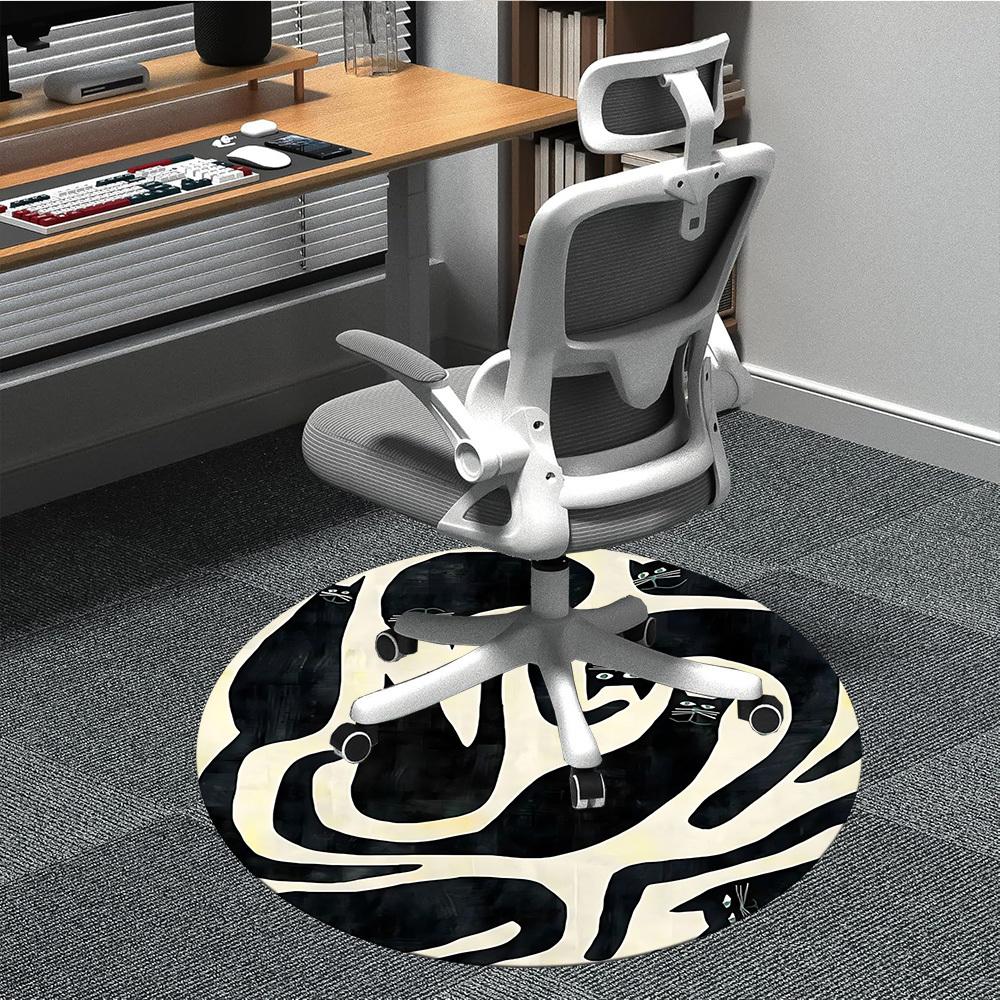 1pc Black Cats Office Round Area Rug, Indoor Mat Suitable For Office, Under Office Chairs Bedroom Living Room Home Decor, Room Deco