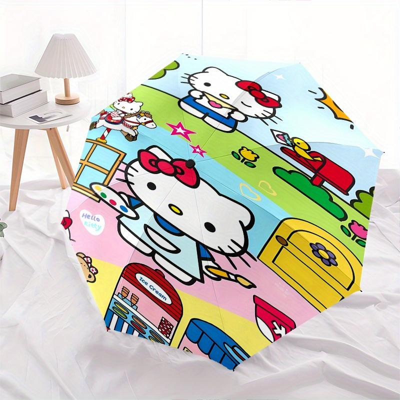 Hello Kitty,Painting Automatic Folding Umbrella-Simple 8-Rib Design, Bright Cartoon Pattern, Durable Iron Frame, Suitable For Travel, Outdoo