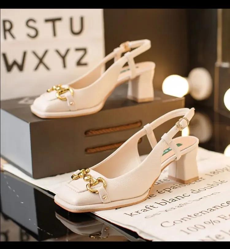 Fashion Hot Sales Plus Size 42 Vintage Square Head High Heel Sandals Women's 2025 New fashion Horse Buckle French Mary Jane Chunky Shoe