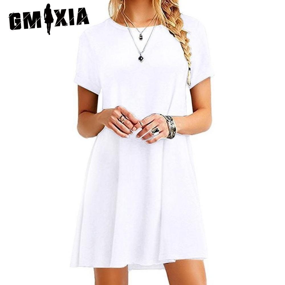 GMXIA Damenmode Sommer Frühling Einfarbiger Druck Kurzarm O-Ausschnitt Freizeitkleider