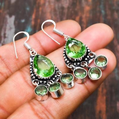 Tsavorite, ädelsten solid 925 sterling silver handgjorda underbara smycken örhänge