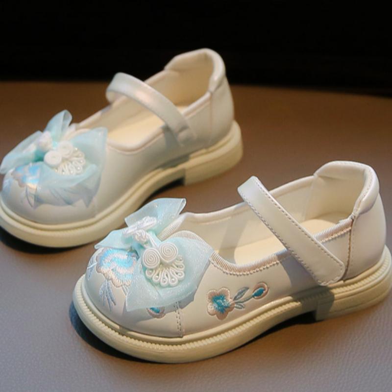 Spring and Autumn New Ancient Style Embroidered Shoes Children's Leather Shoes National Style Shoes New Chinese Style Princess Single-Layer Shoes