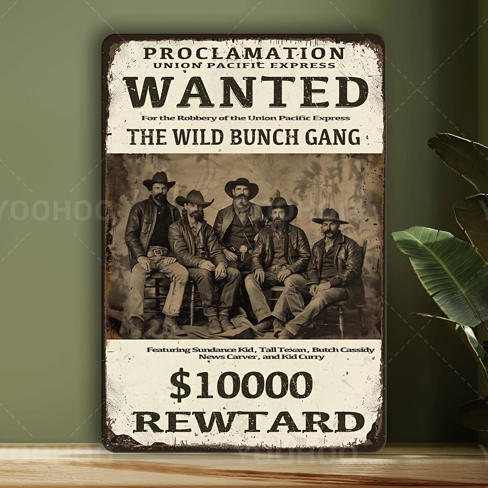 Cartello Segno Wanted del West Selvaggio - Decorazione Cowboy in Alluminio con Taglia da $10.000 - Ideale per Uffici, Bar e Interni di Casa Western