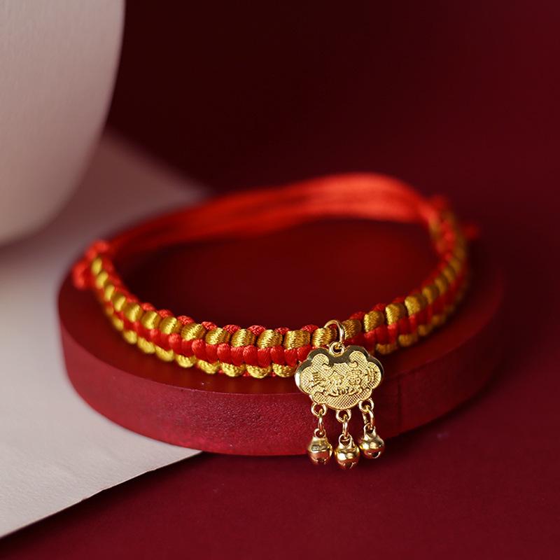 Pet Collar: Hand-Woven Red Rope Necklace with Longevity Lock for Cats and Dogs - Attracts Wealth and Fortune