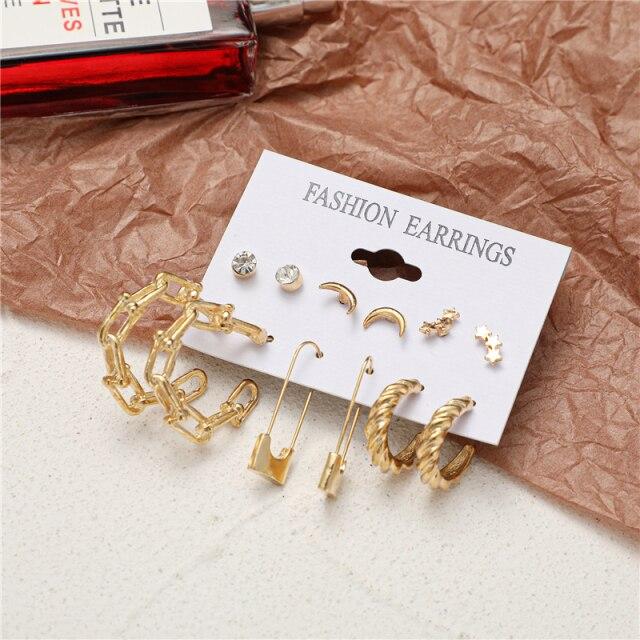 17KM Trendy Geometirc Gold Round Hoop Earrings Set for Women Big Leopard Resin Hoop Earrings 2021Accessories Jewelry Party