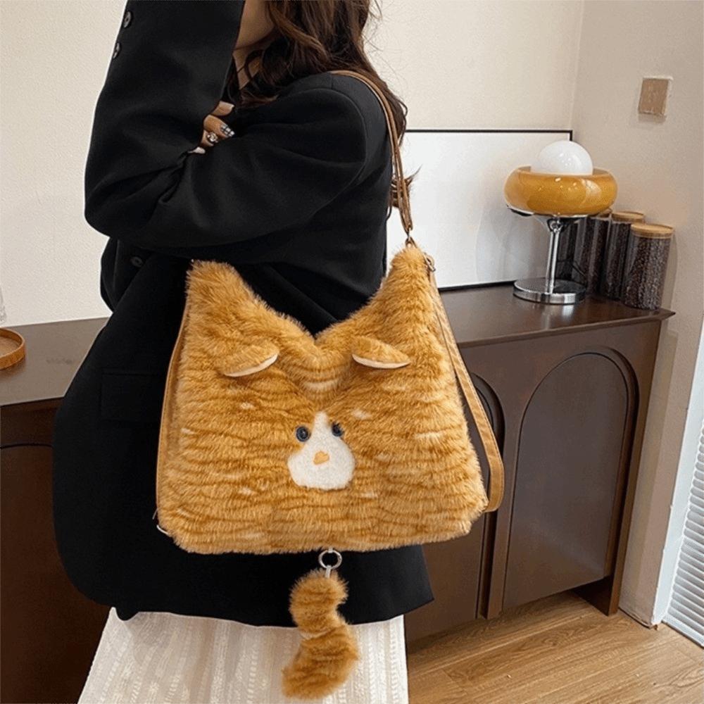 Large Capacity Cat Plush Backpack Animal Cartoon Daypack Casual Furry School Bag  Girls