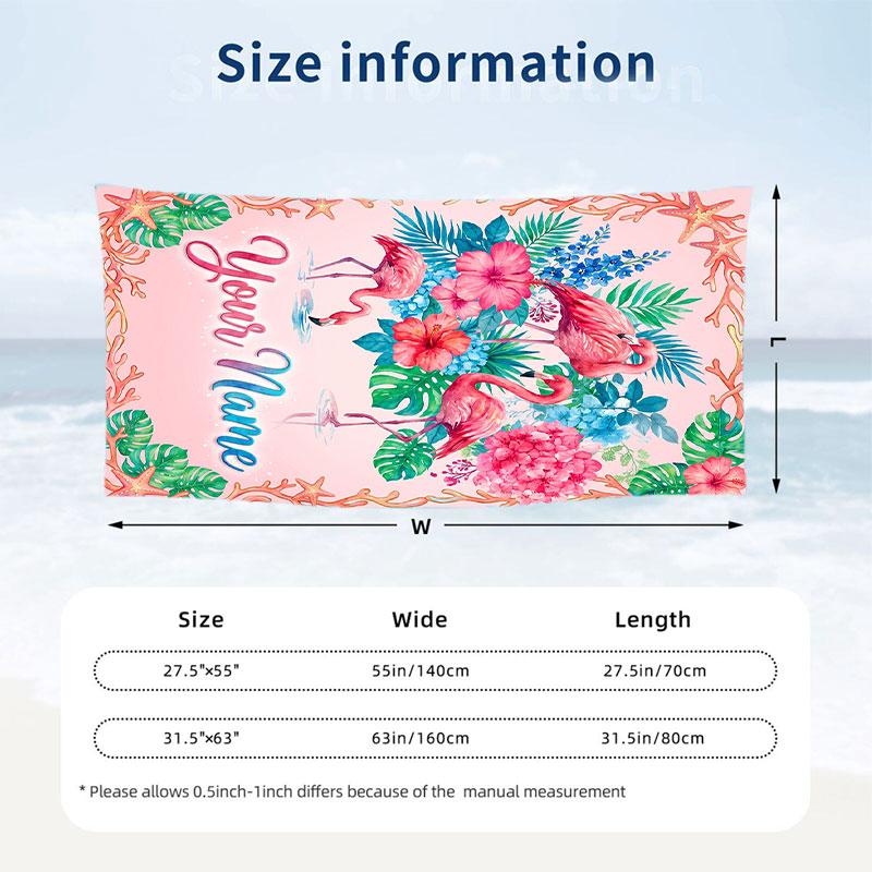 Floral Garden Theme Beach Towel Personalized Custom Name & Text Soft Quick Dry Beach Towel for Swimming Travel