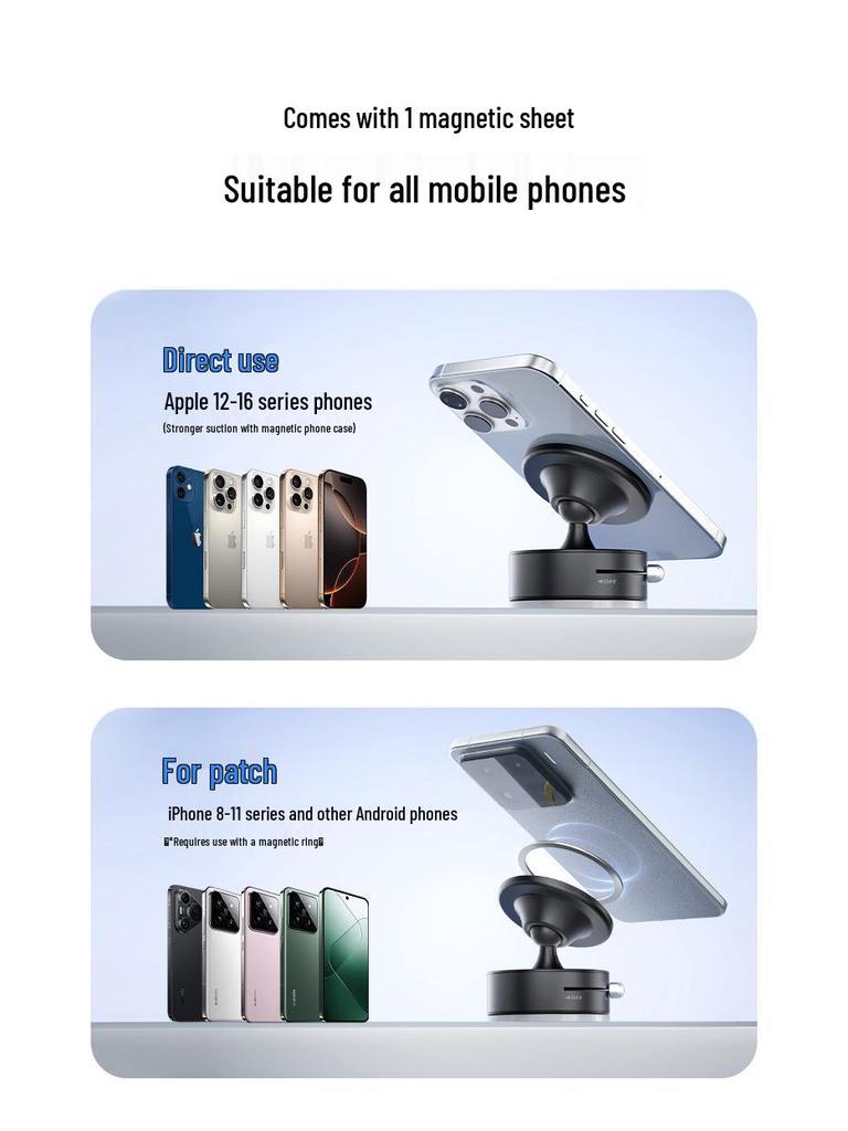 Magnetic 360° Rotating Car Phone Holder with Suction Mount