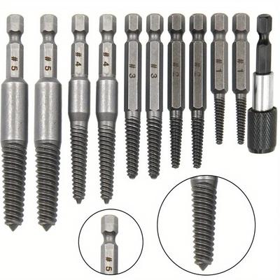 Set di 11 pezzi Estrattore per viti con testa spezzata, manico esagonale, 60 mm, nero, sgancio rapido, strumento per la rimozione di filettature spezzate esagonali elettrico