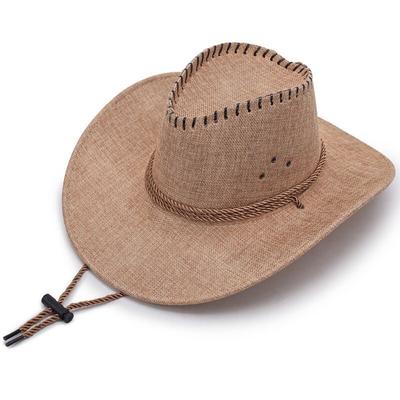 Breite Krempe Western Cowboyhut Leinen Strand Sonnenschutzmütze Lässiger Sommer-Sonnenhut Damen/Frau