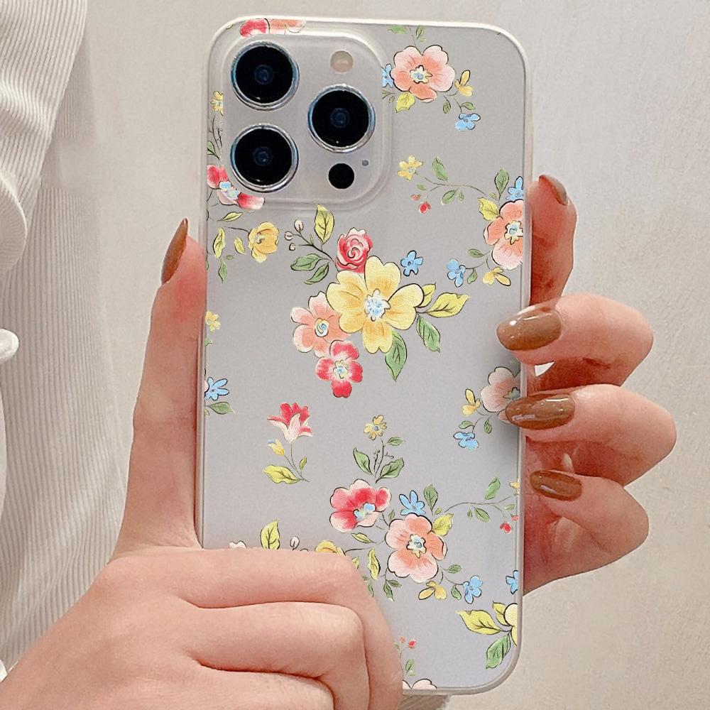 Mobile Phone Cases for iPhone 11 13 15 Pro Max 12 14 Pro Max Case iPhone 16 15 Plus 13 Pro 12 Frosted Texture Painted Cartoon Flowers