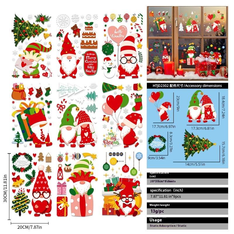 Santa Claus Christmas Ornaments Static Stickers Window Grilles Scene Arrangement Glass Doors Stickers Windows