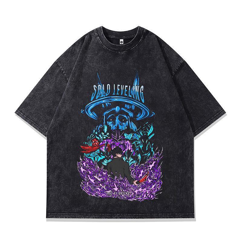 High Street Vintage Vintage Anime Printed Short Sleeve T-Shirt Men'S Loose Casual Wash Half Sleeve Vintage T-Shirt