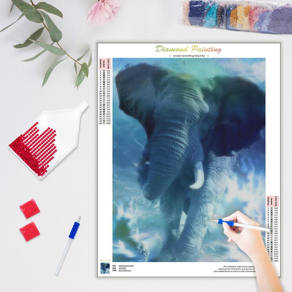 Diamond Painting Elephant Full Round Diamond Mosaic Animal Diamond Embroidery Picture Of Rhinestone Gift 30x40cm/12x16inch