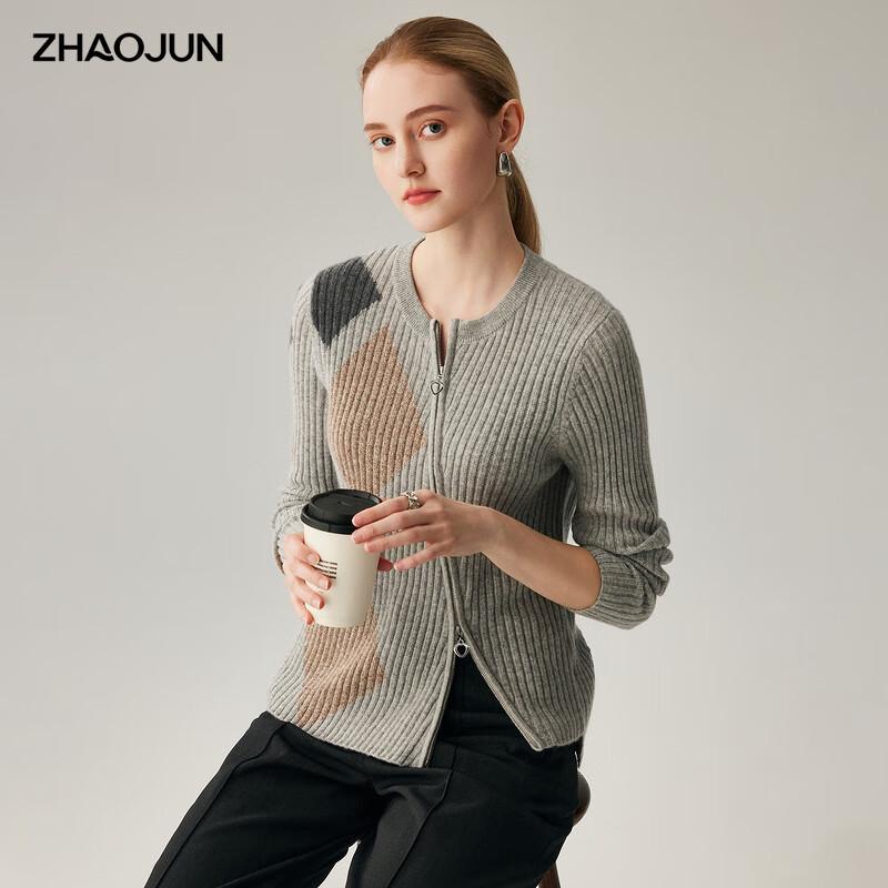 Women's Slanted Zipper Round Neck Cashmere Cardigan