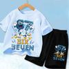 Nuova T-shirt Estiva Fresca per Bambini con Stampa Numero Sei Sette (67) 3-12 Anni Abbigliamento Cartone Animato Manica Corta + Pantaloncini Set Sportivo Casual per Ragazzi e Ragazze