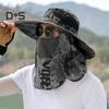 Men Fisherman Hat with Front Cover Large Brim Hollow Mesh Camouflage Print Anti-UV Sunlight Protection Quick Dry Great Breathability Outdoor Fishing