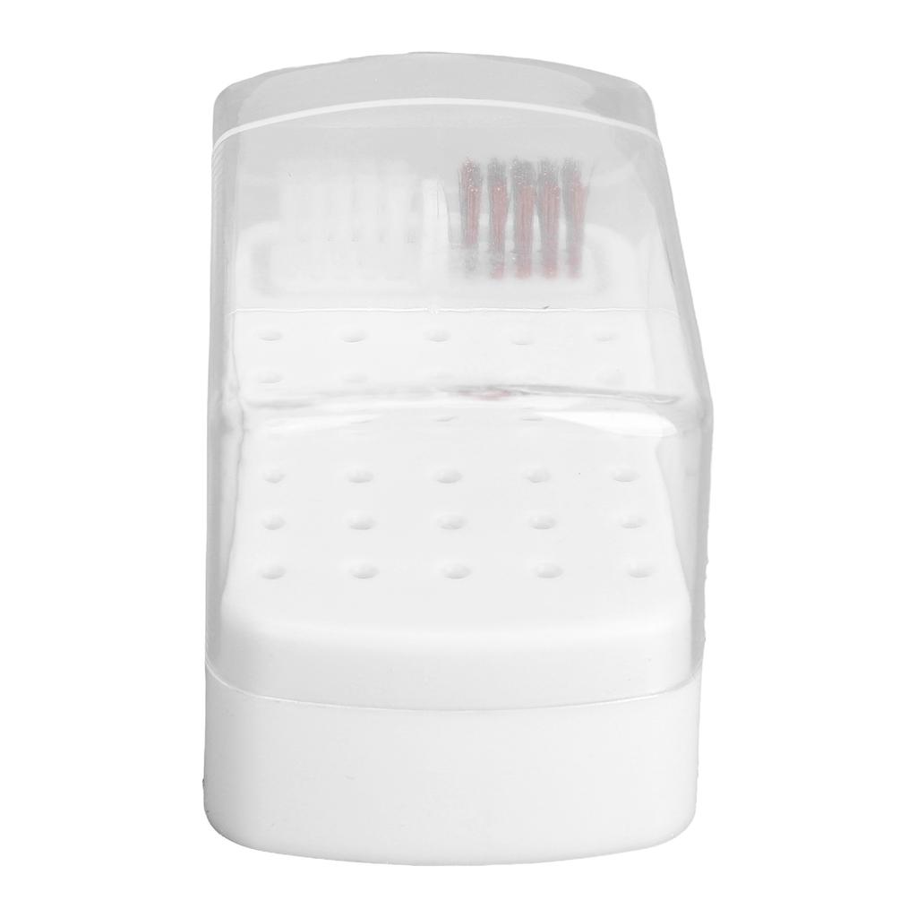 30 Holes Nail Drill Bit Holder Stand with Cleaning Brush Dust Proof Storage Container Box Case for Home Salon
