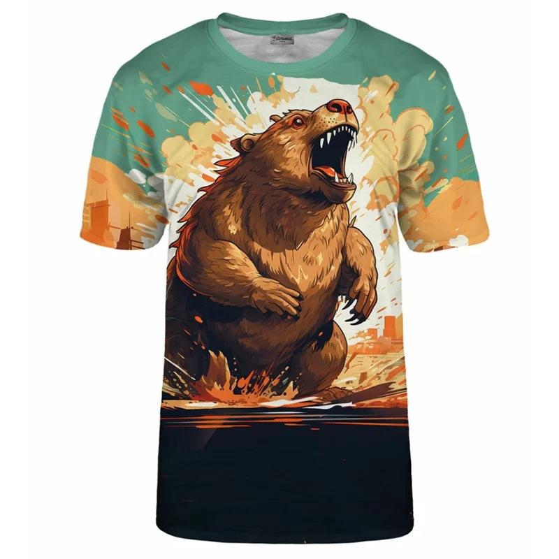 Cute Interesting Capybara Animal Graphic T-shirt Men 3D Printed Short Sleeved Round Neck T-shirt