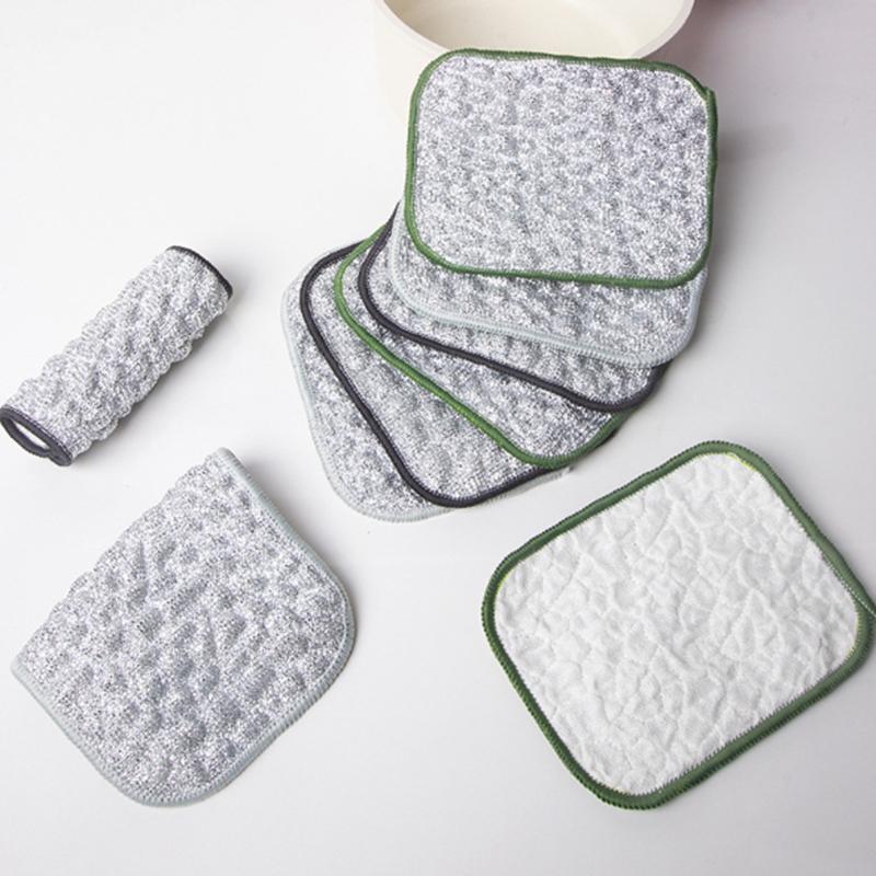 Wiping Rags Steel Wire Washing Cloth Microfiber Dishcloths Non-Stick Oil Kitchen Cleaning Cloths Double-Side Reusable Washcloth
