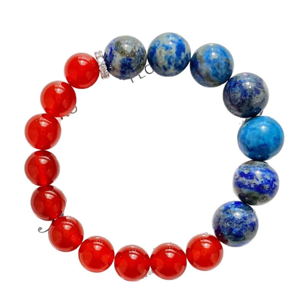 Large Particle Oil Painting 12Mm Natural Lapis Lazuli Chalcedony Agate Bracelet Bracelet