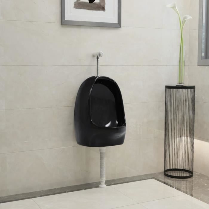 VidaXL Urinoir suspendu avec valve de chasse d'eau Céramique Noir