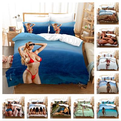3D Sexy Beauty Pattern Bedding Single Double Bed Full Size Pillowcase and Quilt Cover 2 or 3 Bikini Beauty Prints Comfortable Home Decoration