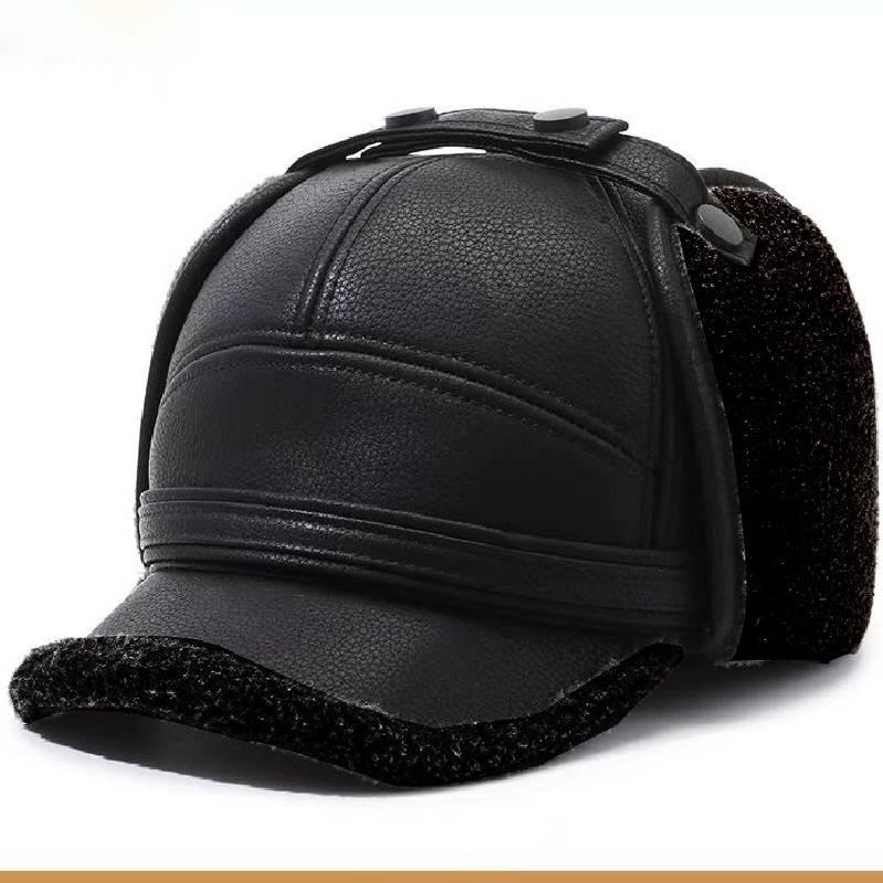 Winter Cotton Thickened Ear Protection Hat Leather Baseball Caps Adjustable